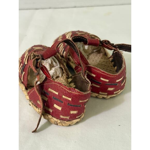 Vintage Red Leather Baby Shoes-Handmade Huaraches-Made in Mexico-1950's - Picture 3 of 5